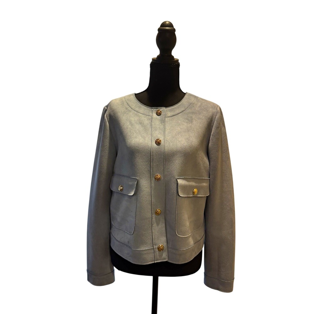Philosophy Republic Clothing Blue Button Front Pocket Jacket Women M Faux Suede